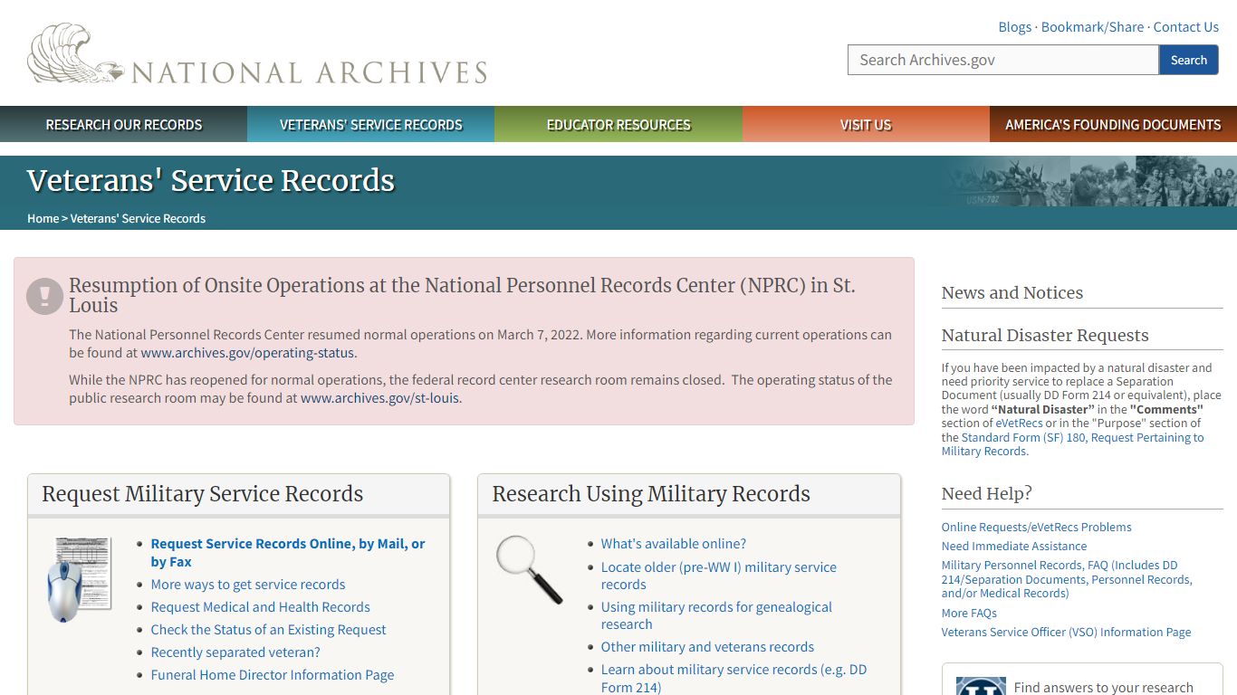 Veterans' Service Records | National Archives